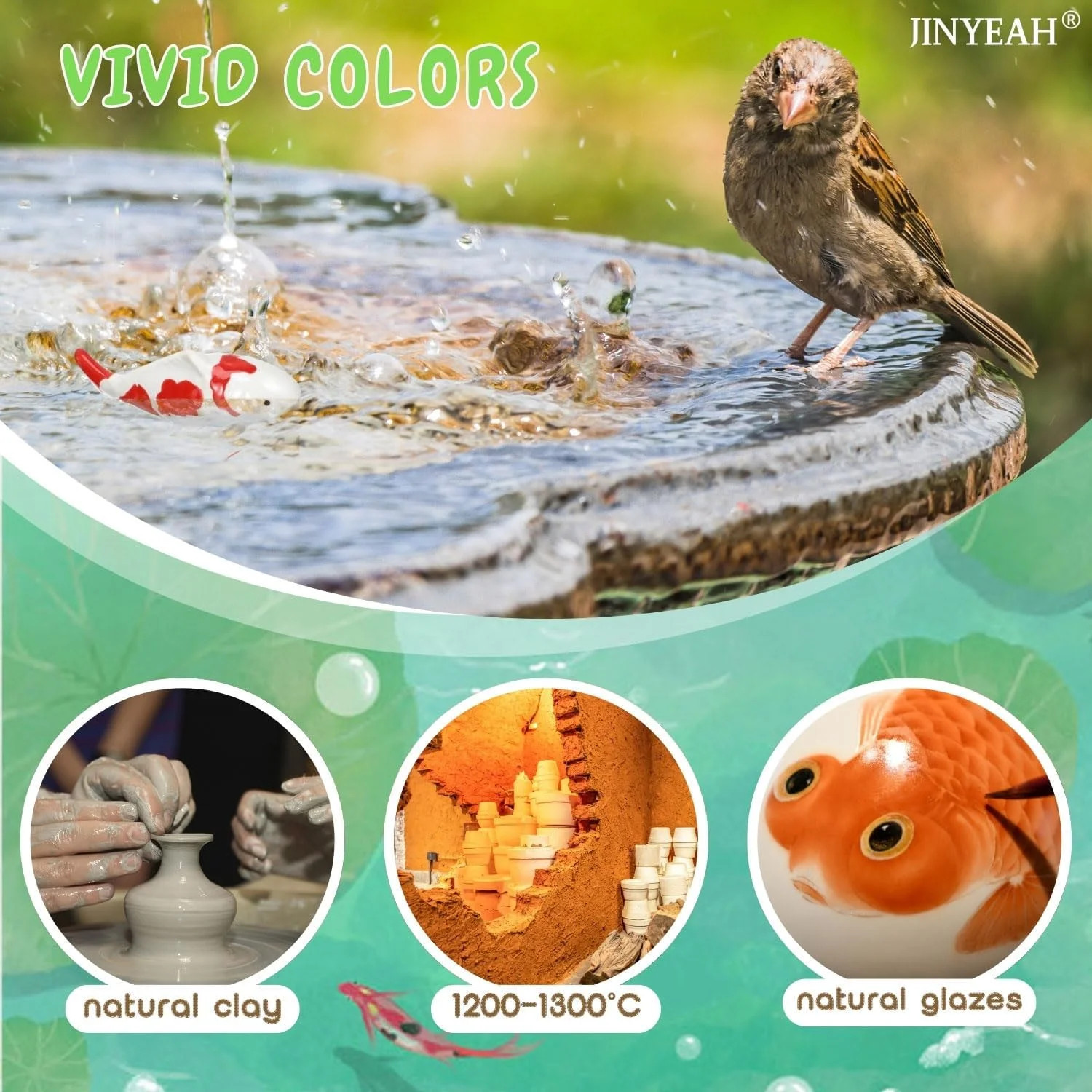 Ceramic Floating Koi Pond Decor 2PCS Fish & 2PCS Lotus Flower Fountain Birdbath