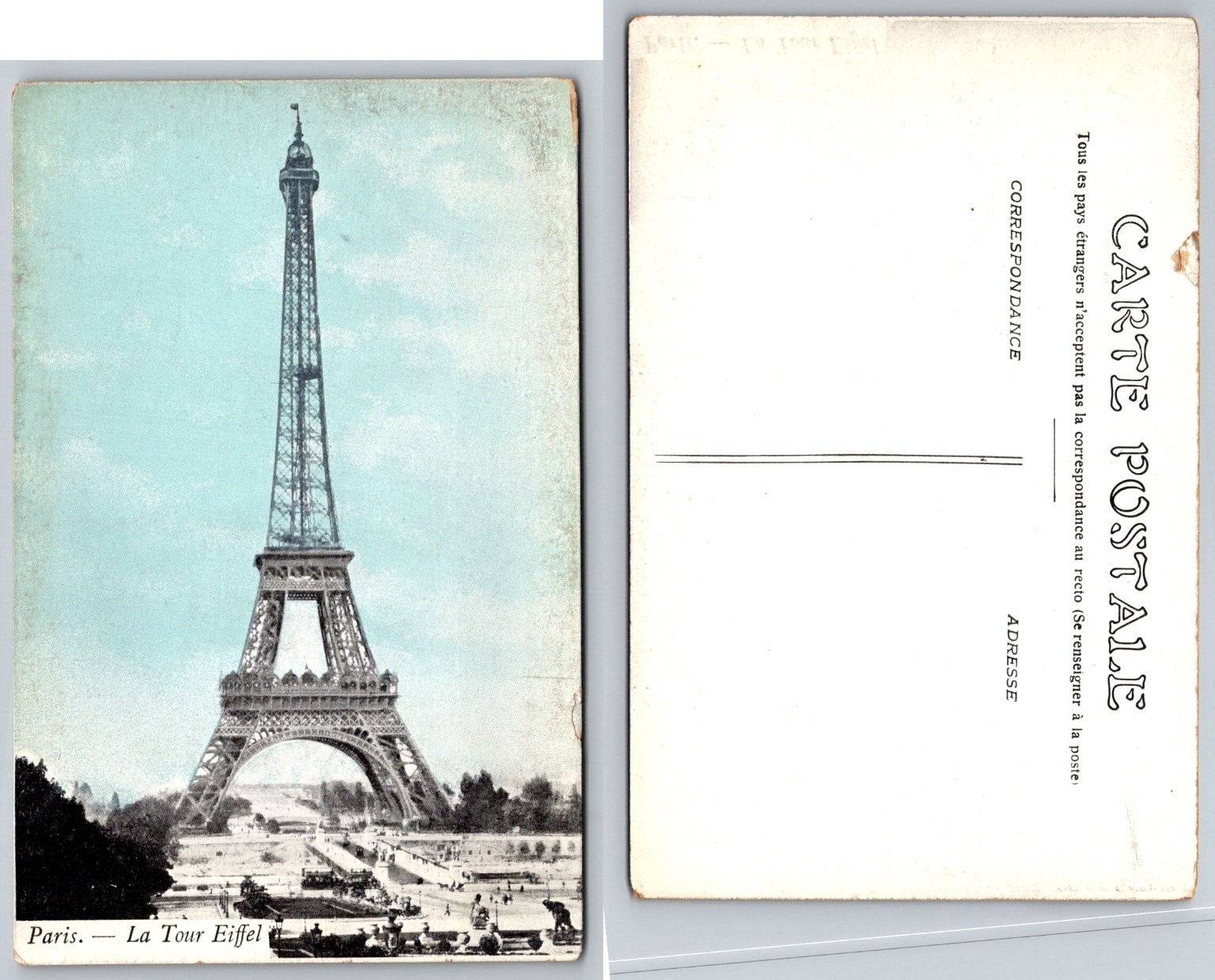 Vintage Paris Eiffel Tower Postcard La Tour Eiffel France Early 1900s