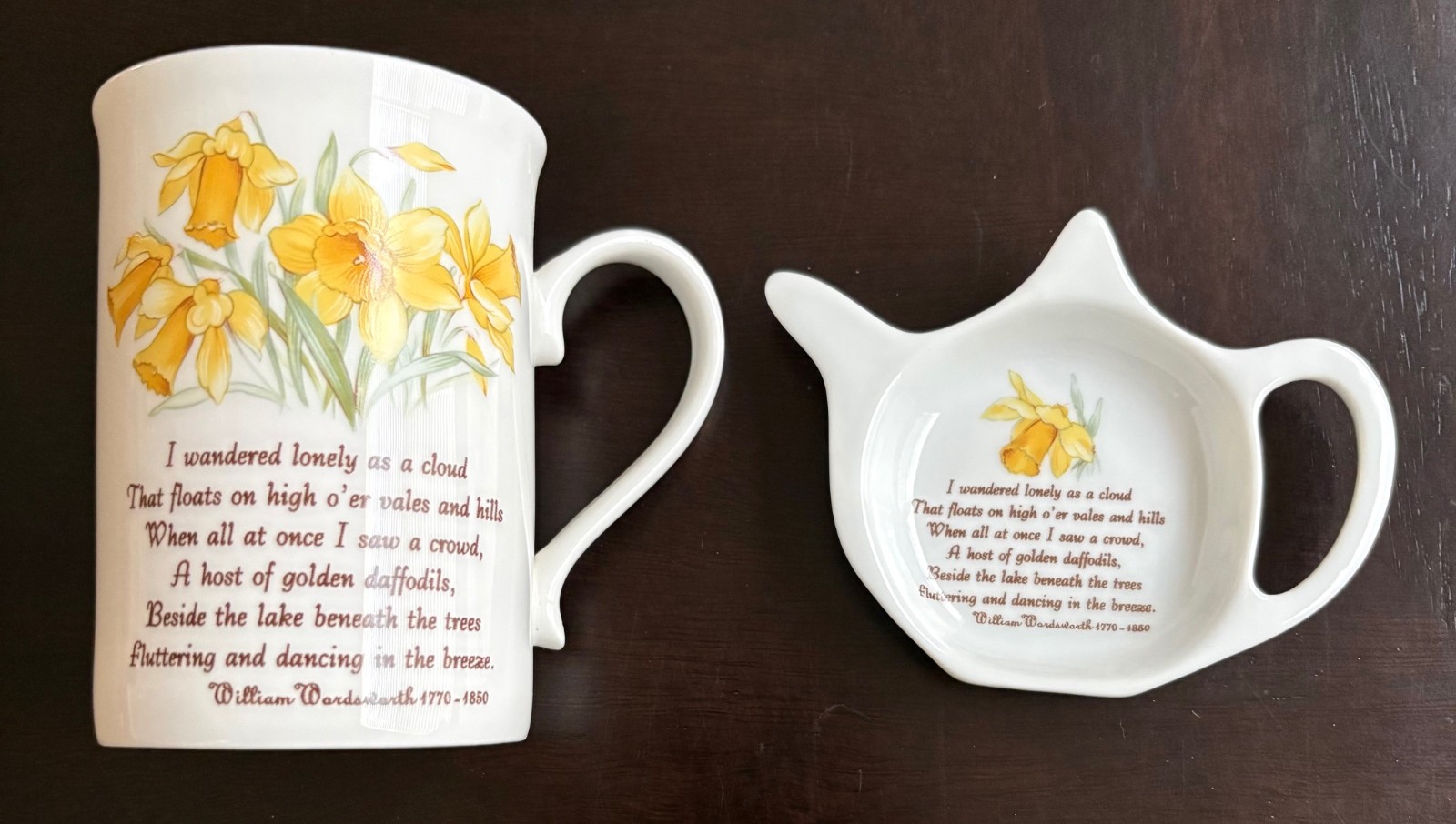 Vintage Norfolk China England William Wadsworth Poem Teabag Holder & Cup Mug Set
