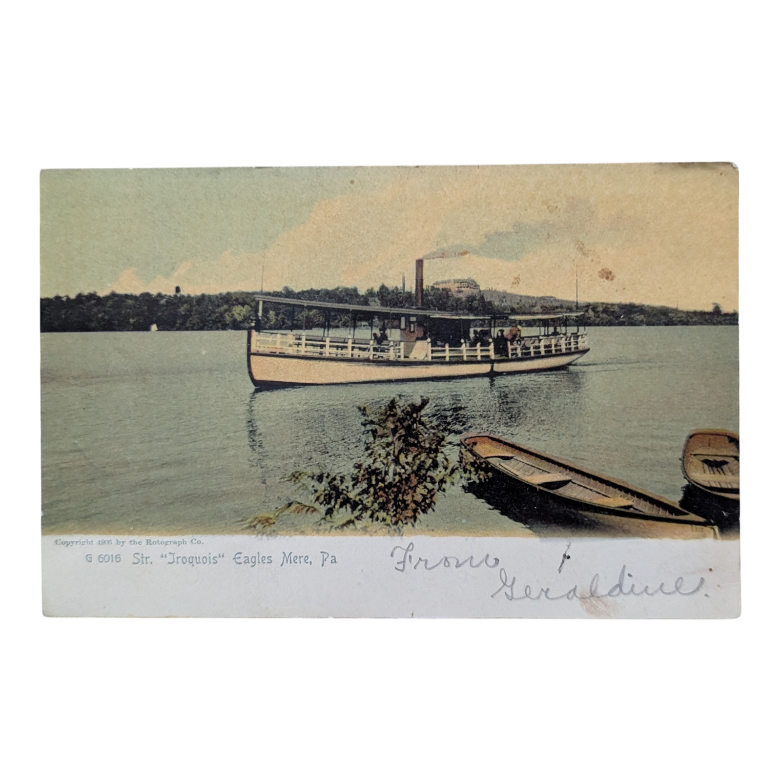 Undivided Back Antique Postcard Steamer Iroquois Eagles Mere PA