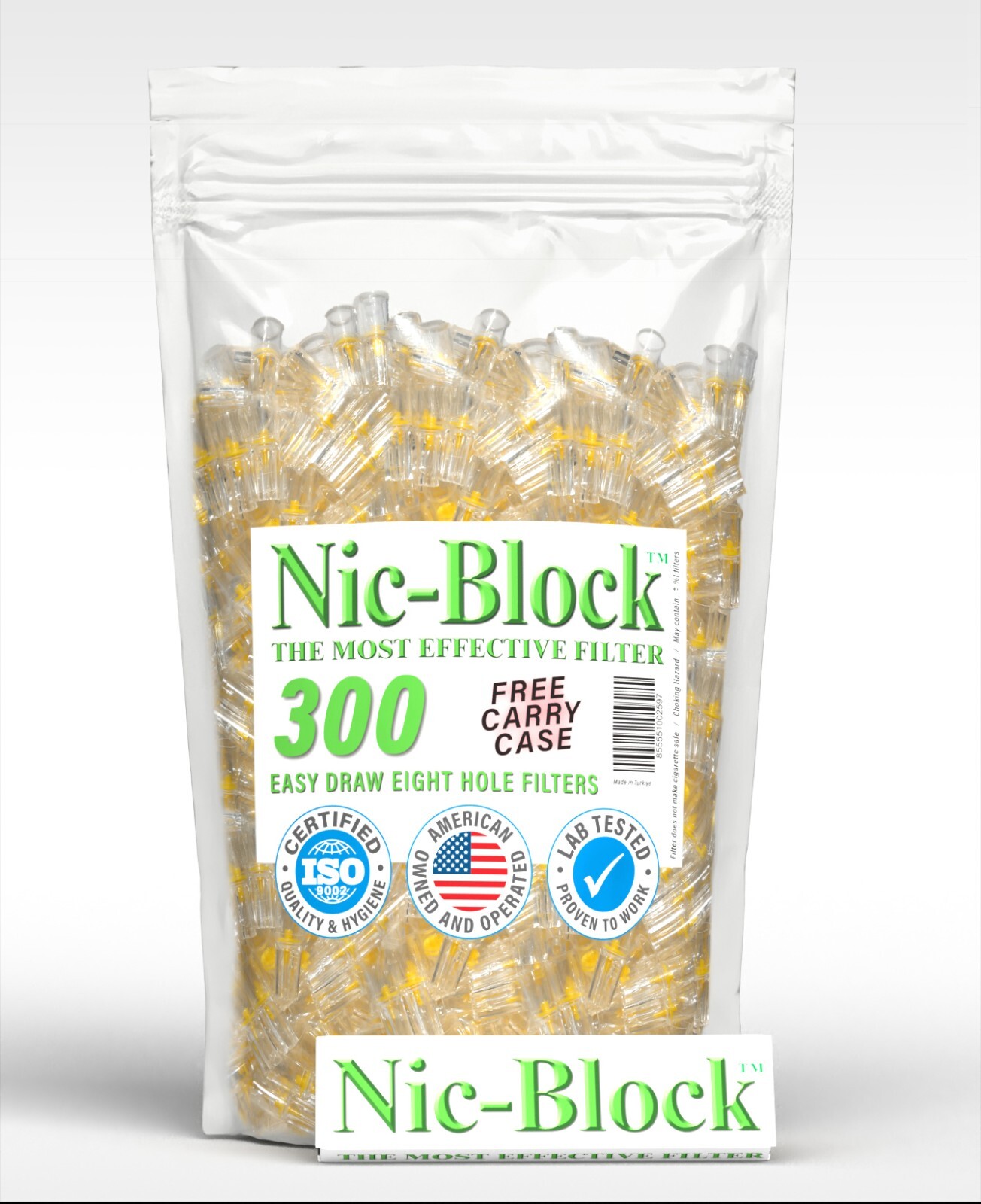 NEW NIC-BLOCK Cigarette Filter Bulk Economy Reusable 300 FILTERS TIPS FREECASE