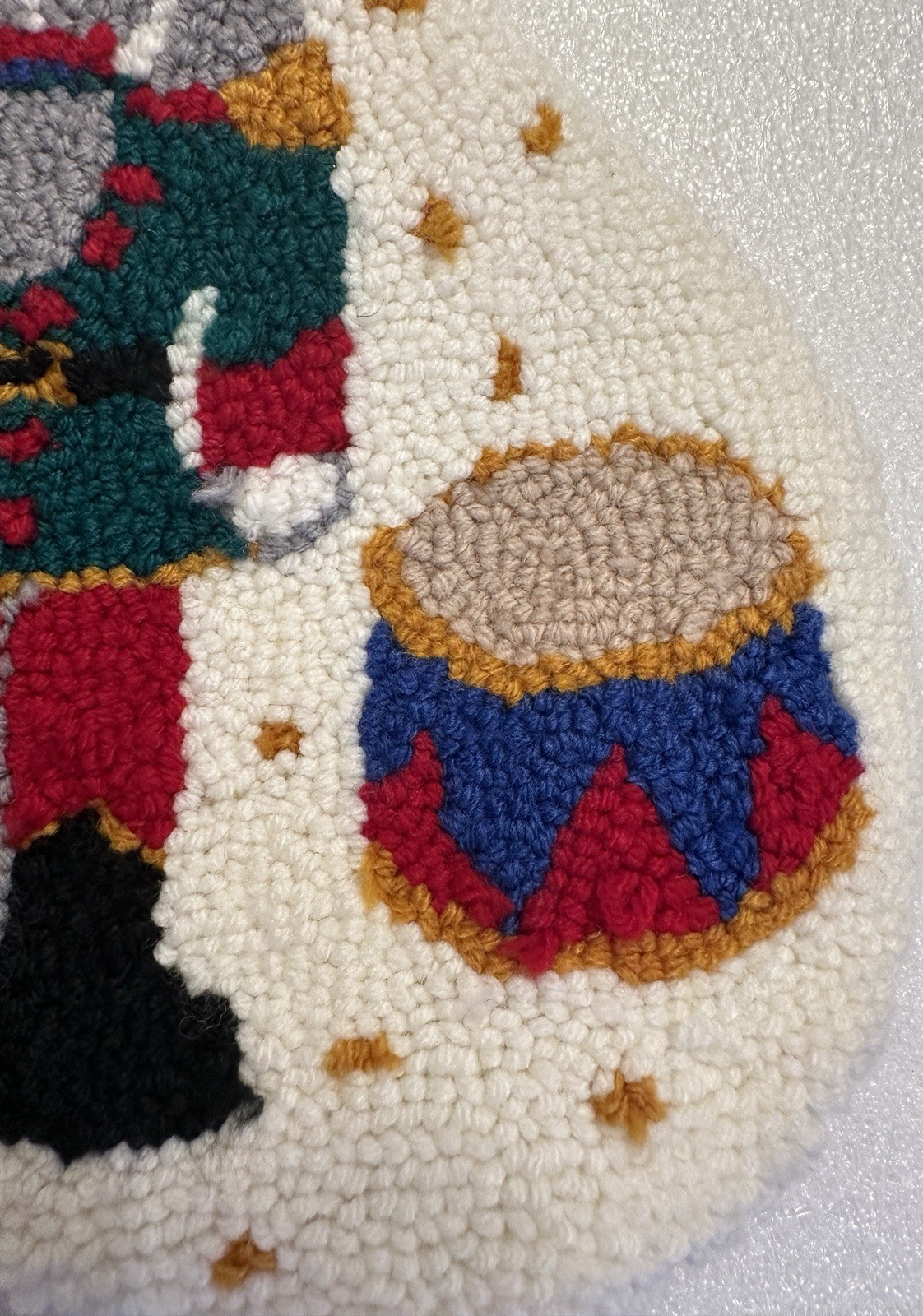 Vtg Latch Hook Loop Christmas Stocking Nutcrackers Toy Soldiers Red Velvet Back