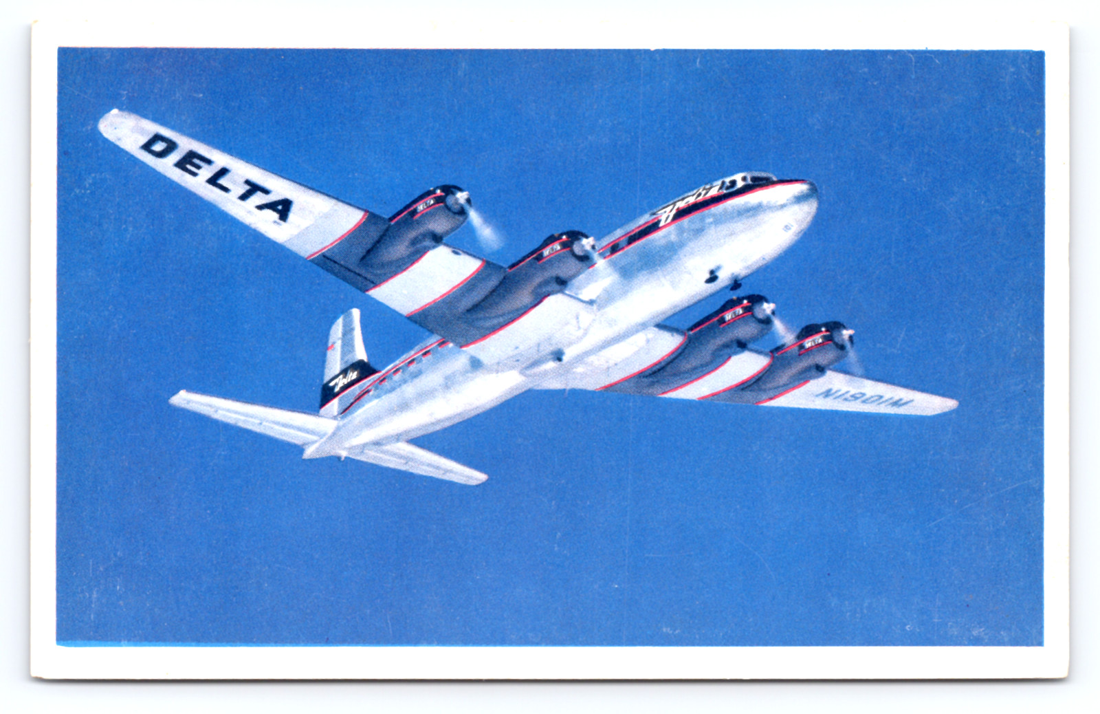 c1950 Delta Airlines DC-6 Deltaliner Propeller-Driven Aircraft Postcard, N1901M