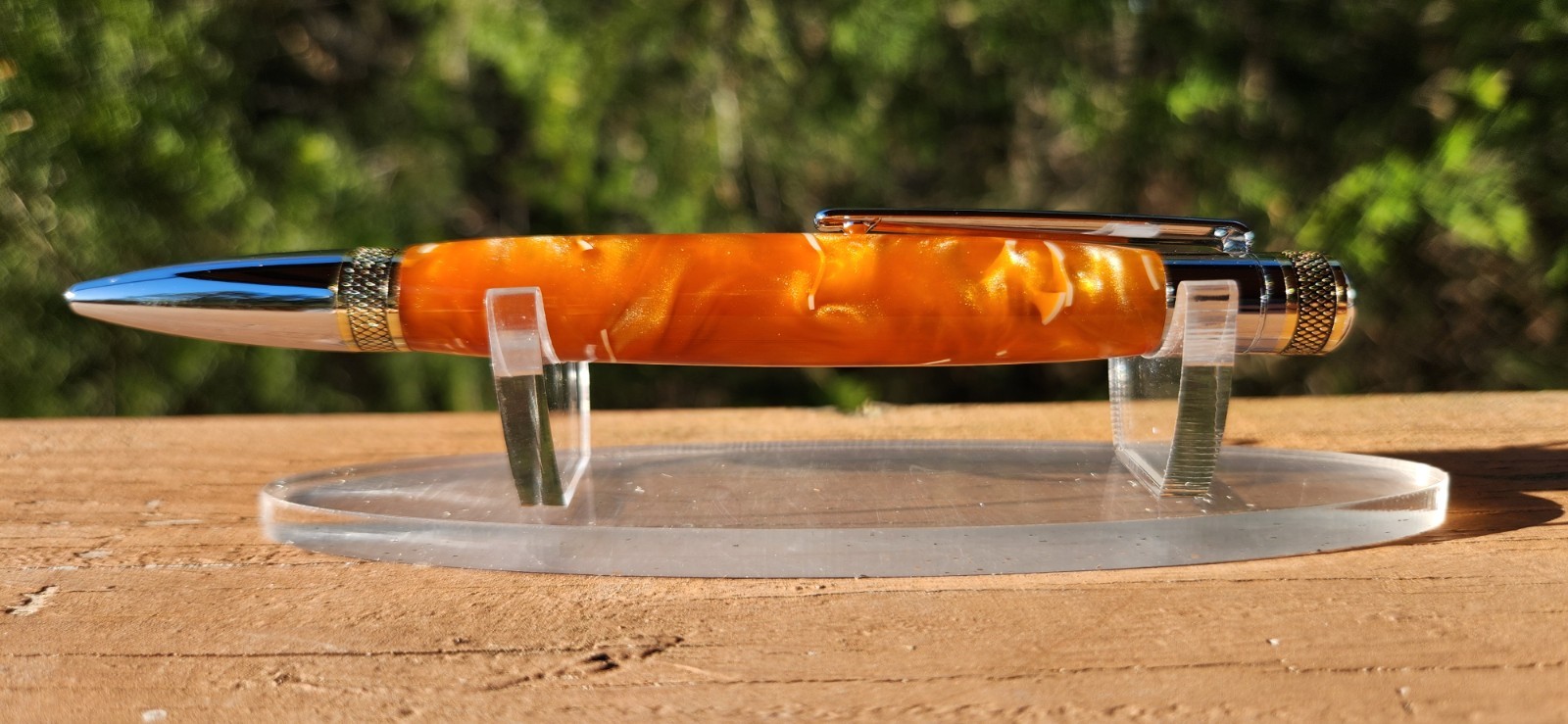 Chrome & Gold Cortona Twist Pen with Orange and White Acrylic UT colors Handmade