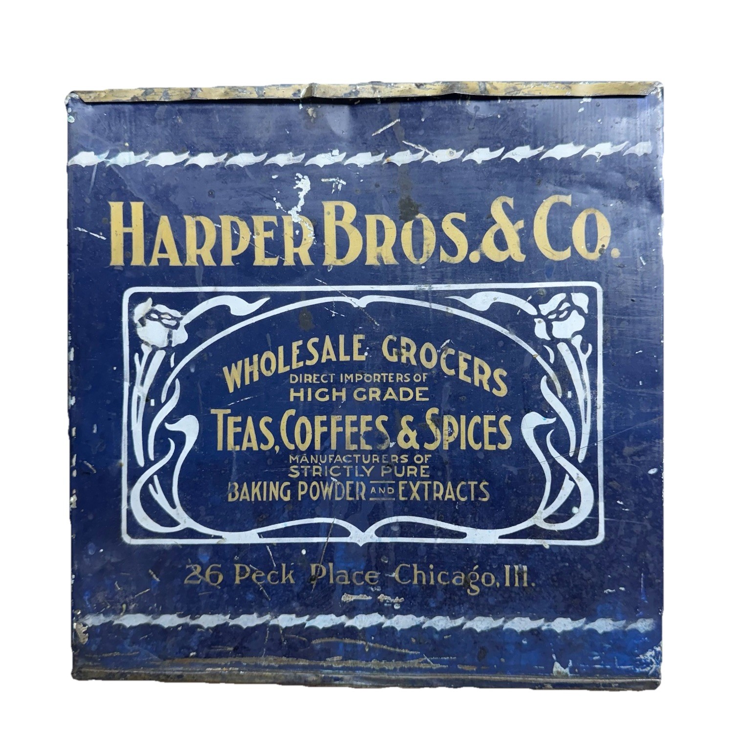 Antique Harper Bros & CO Wholesale Grocers Teas Coffees Spices Tin Chicago