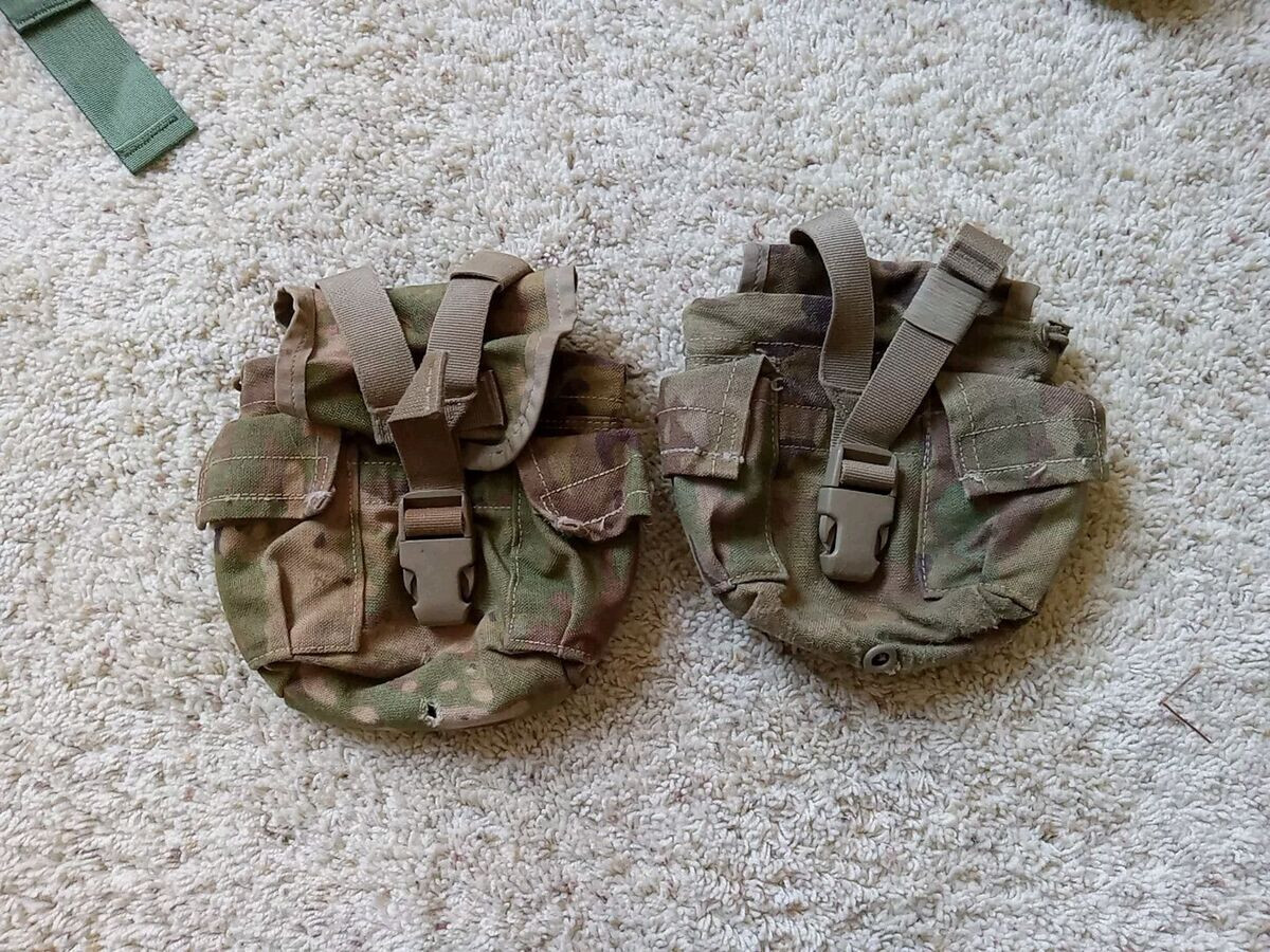 Lot of 2 DAMAGED – USGI 1 QT General Purpose Canteen Pouches Molle Multicam OCP