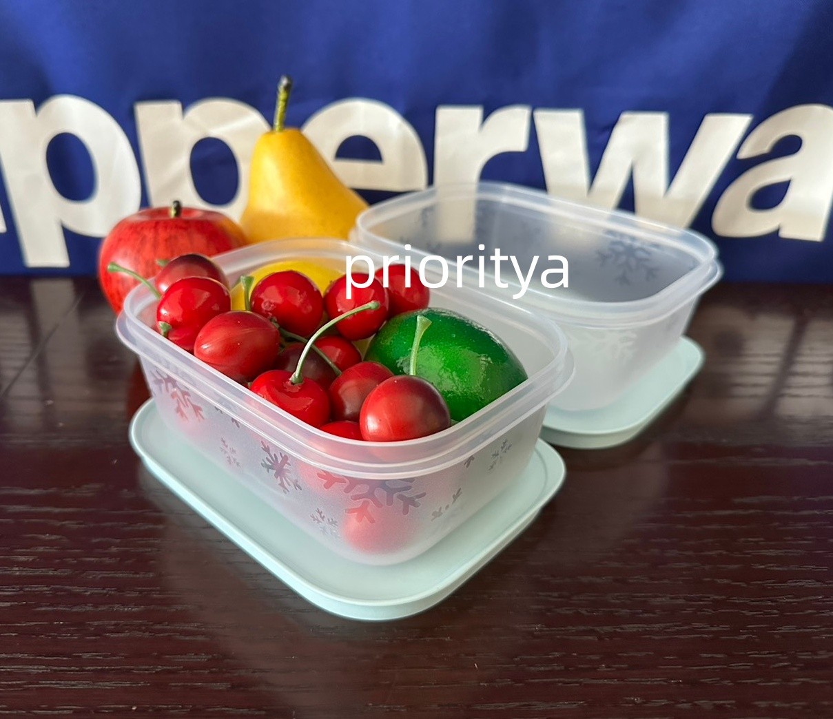 Tupperware Freezer Mates PLUS Snowflake Small Container 450ml Set 2 Aqua Blue