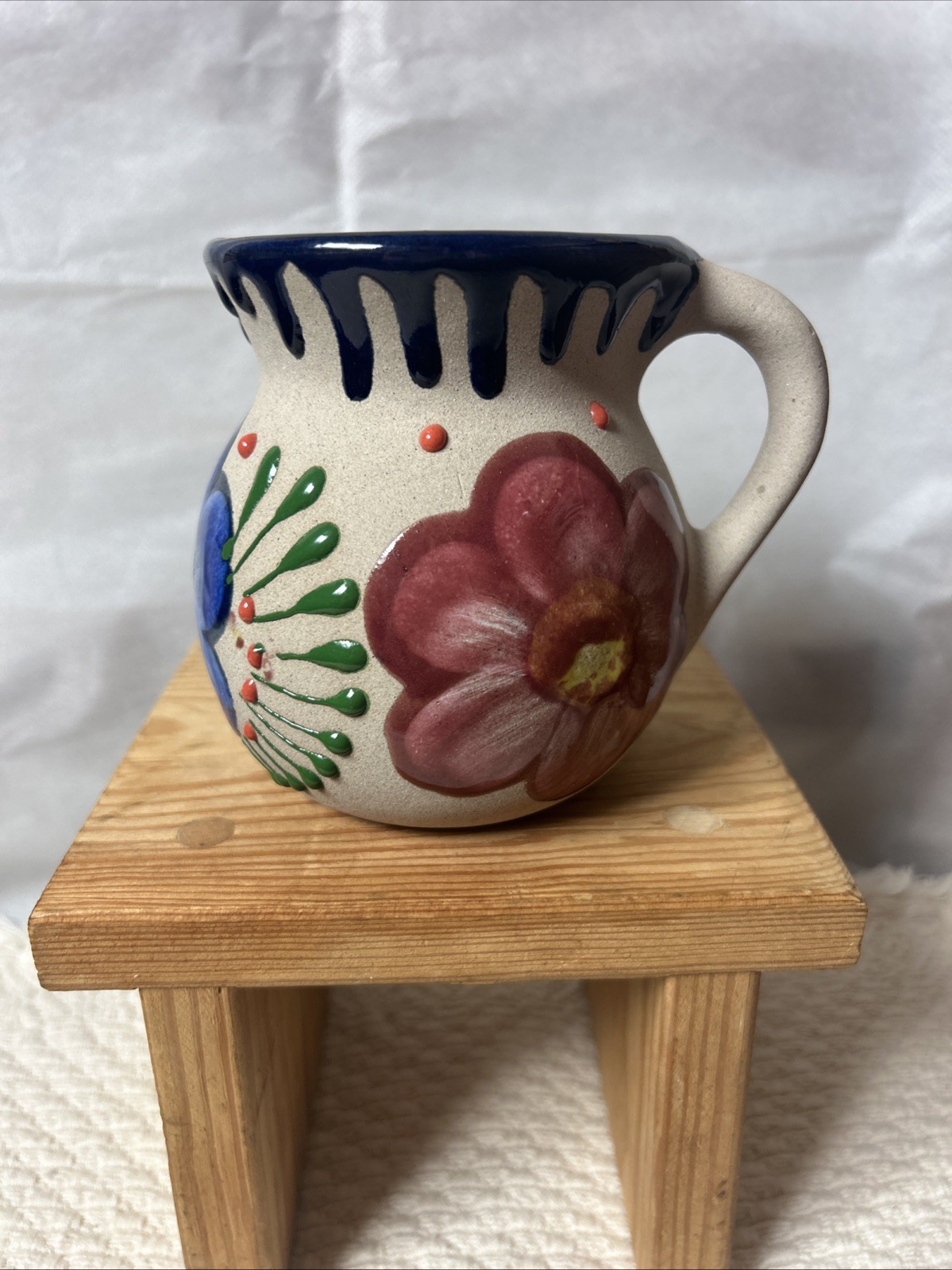 Handmade Painted Mexican Red Clay Pottery Coffee Mug Folk Art Pottery
