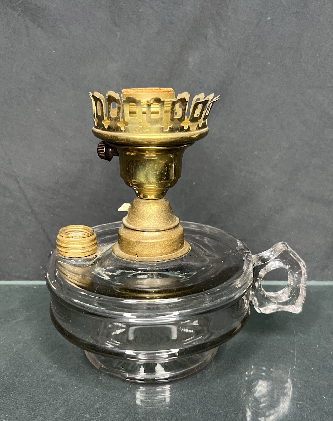 VTG Clear Glass Finger Lamp Electric Conversion Antique Style Handled Oil Lamp
