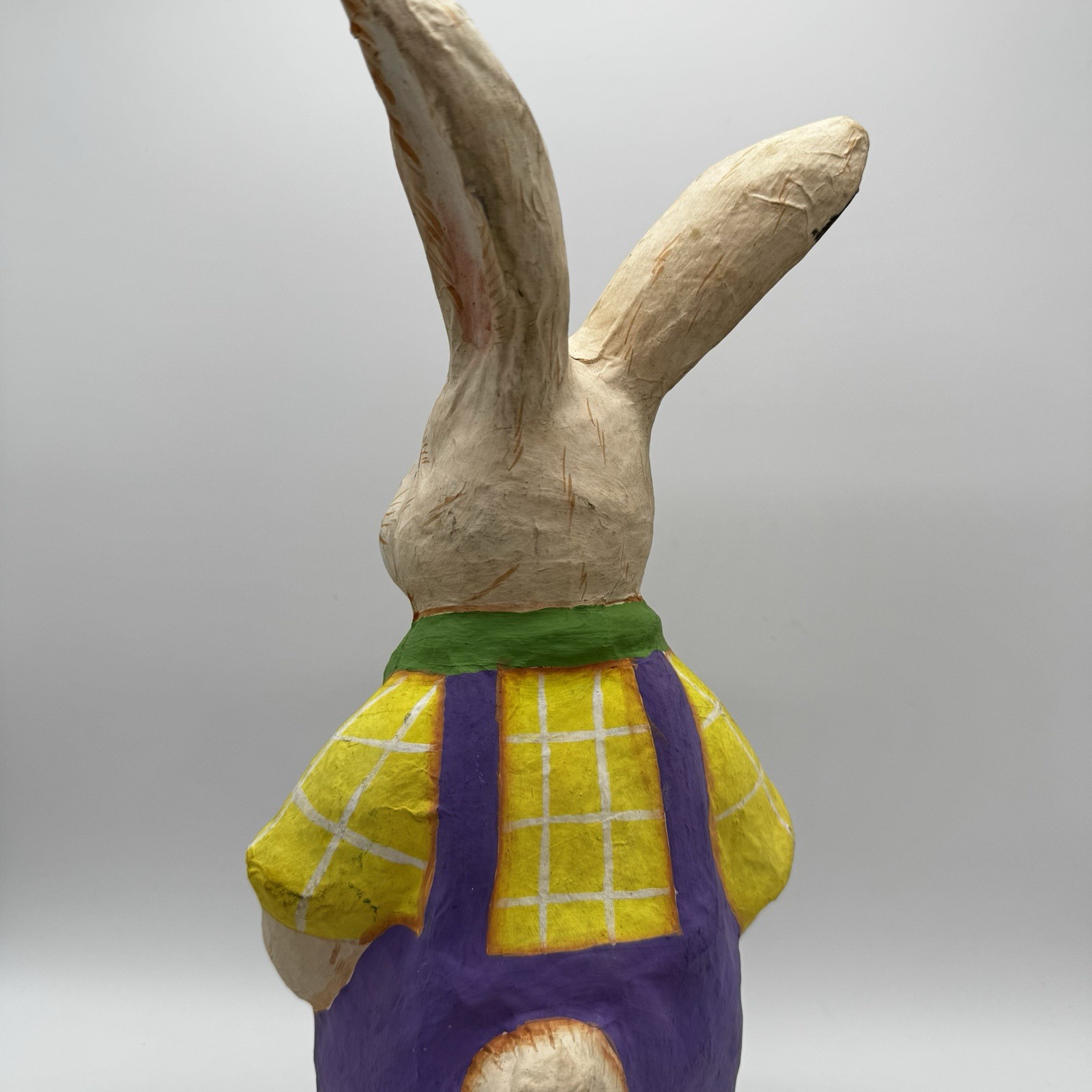 Large Hand-Painted Paper(Papier)-Mache Easter Bunny Rabbit With Carrot Figurine