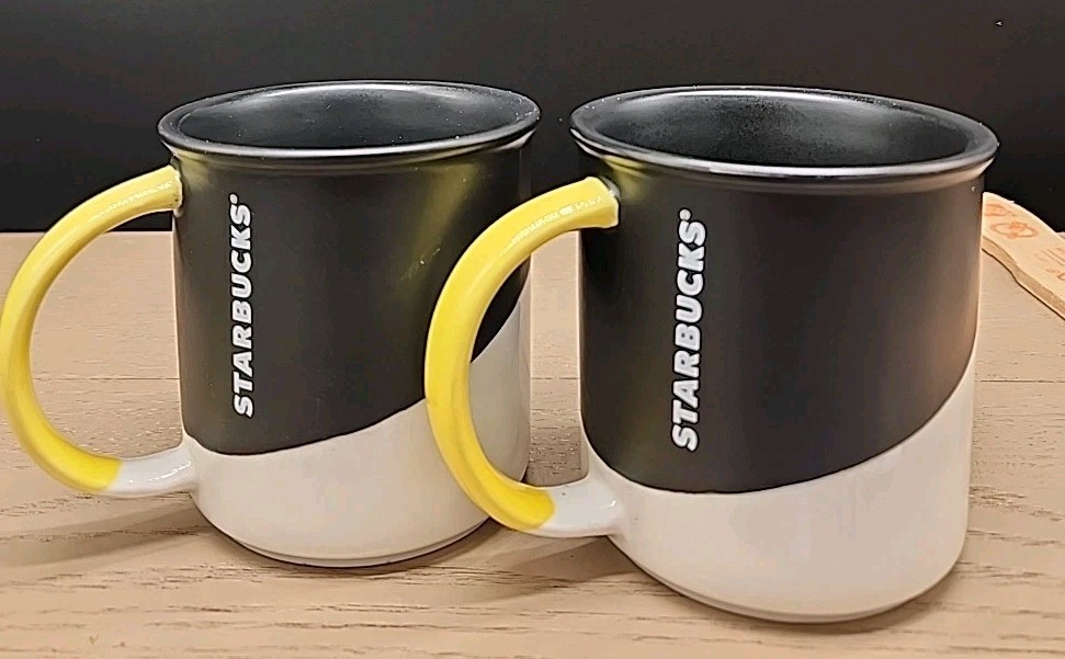 Starbucks Art Deco Geometric Contemporary black yellow 2017 Mugs set of 2