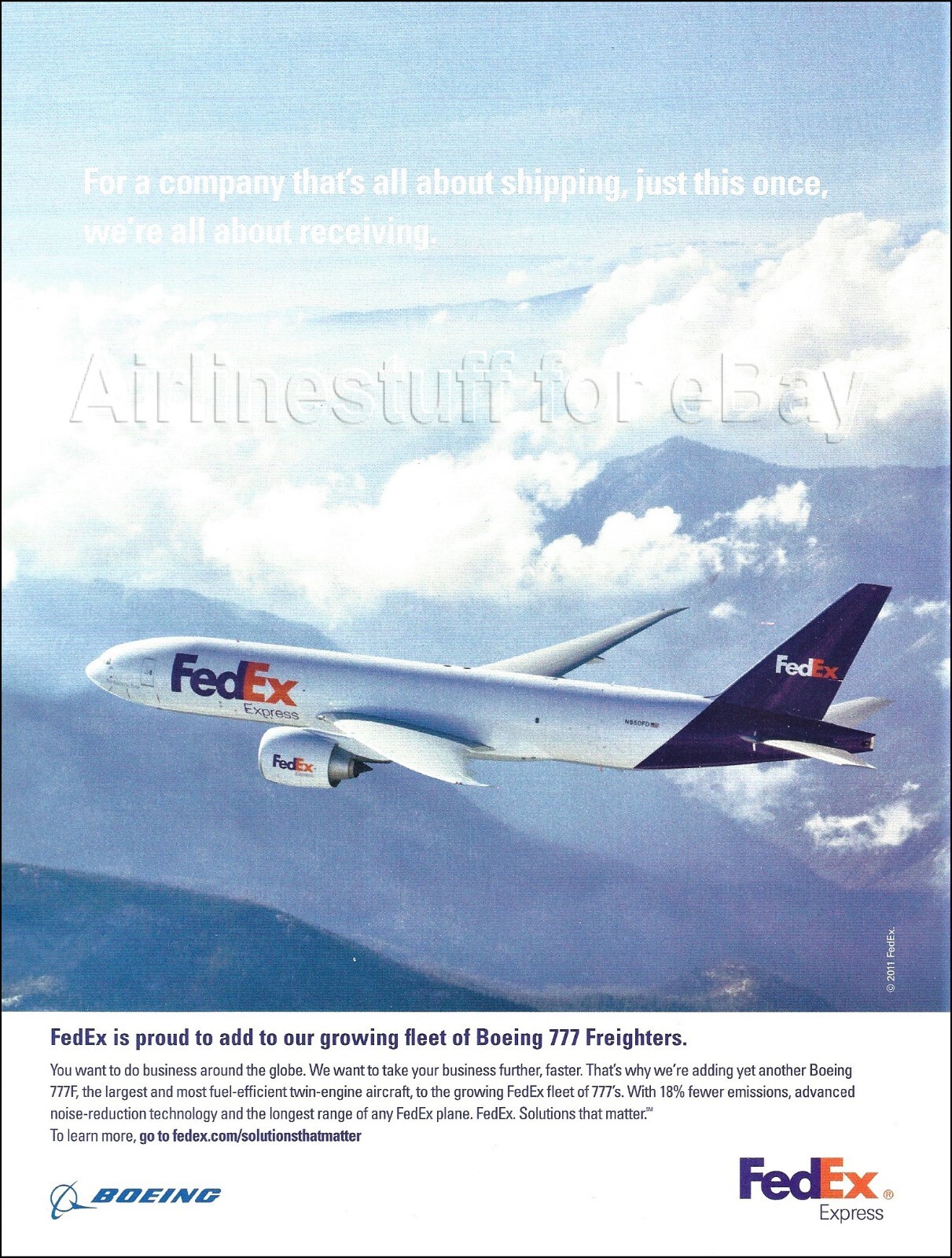 2011 FEDERAL EXPRESS Orders Boeing 777 Freighters ad Cargo airlines advert