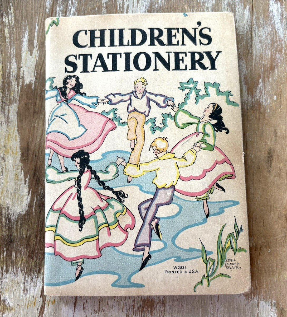 Vintage childrens stationery writing paper pink blue envelope Skeezix illus 1930