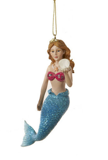 KURT S. ADLER HAND PAINTED BRUNETTE MERMAID w/ BLUE TAIL CHRISTMAS ORNAMENT