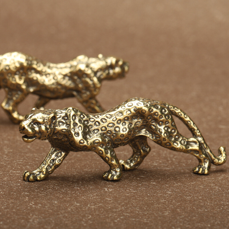 Tabletop Figurine Brass Cheetah Animal Statue Small Sculpture Home Decor Gifts