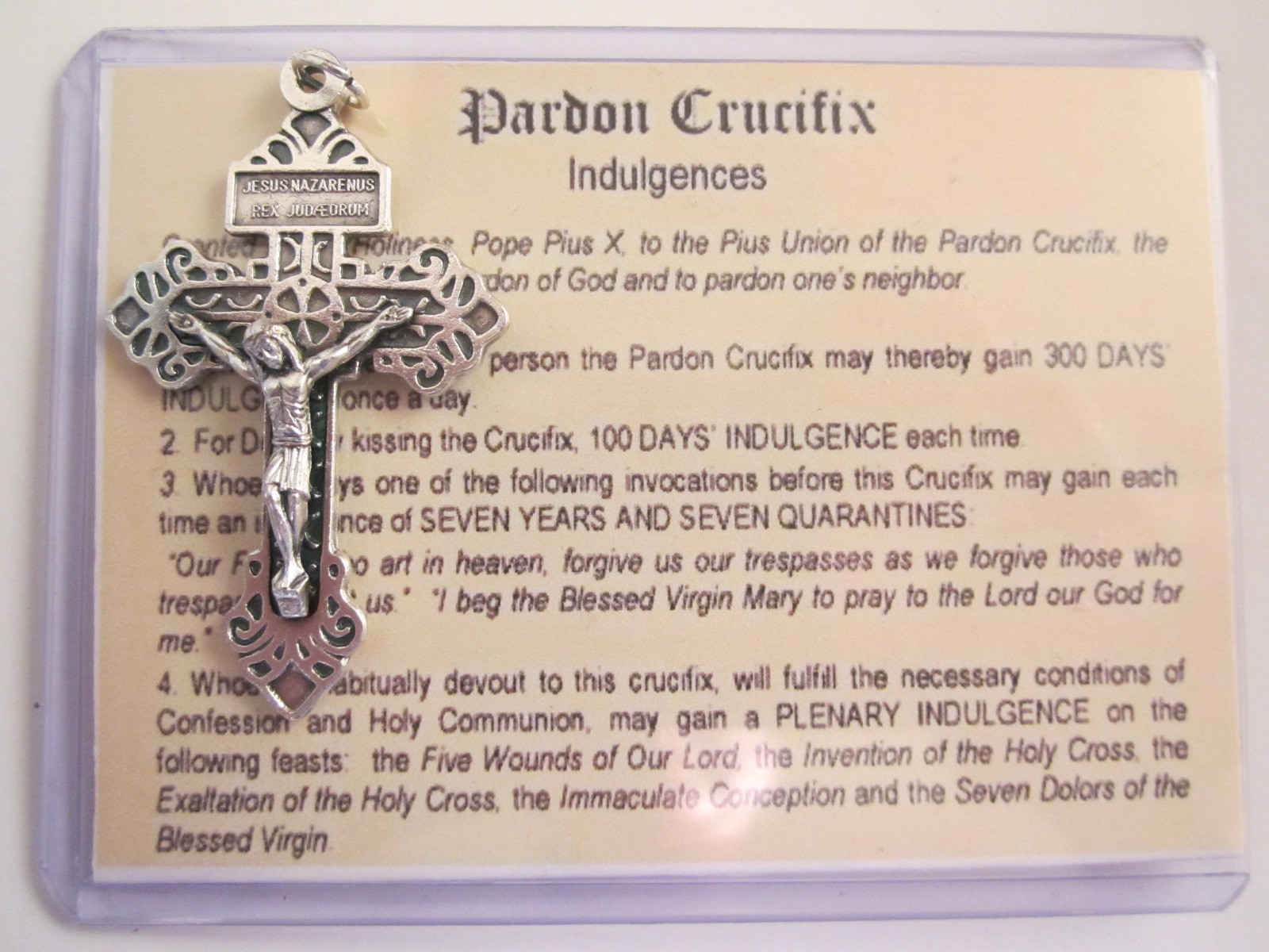 Pardon Crucifix 2 1/4″ Italy with Indulgences Card & Gift Box