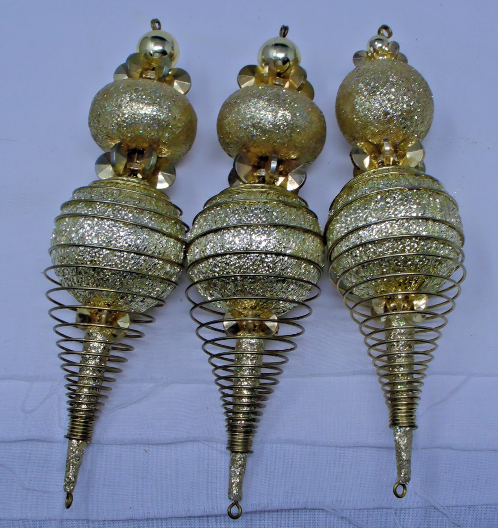 3 Embellished Mixed Materials Gold 5 1/2″ Icicle Christmas Ornaments