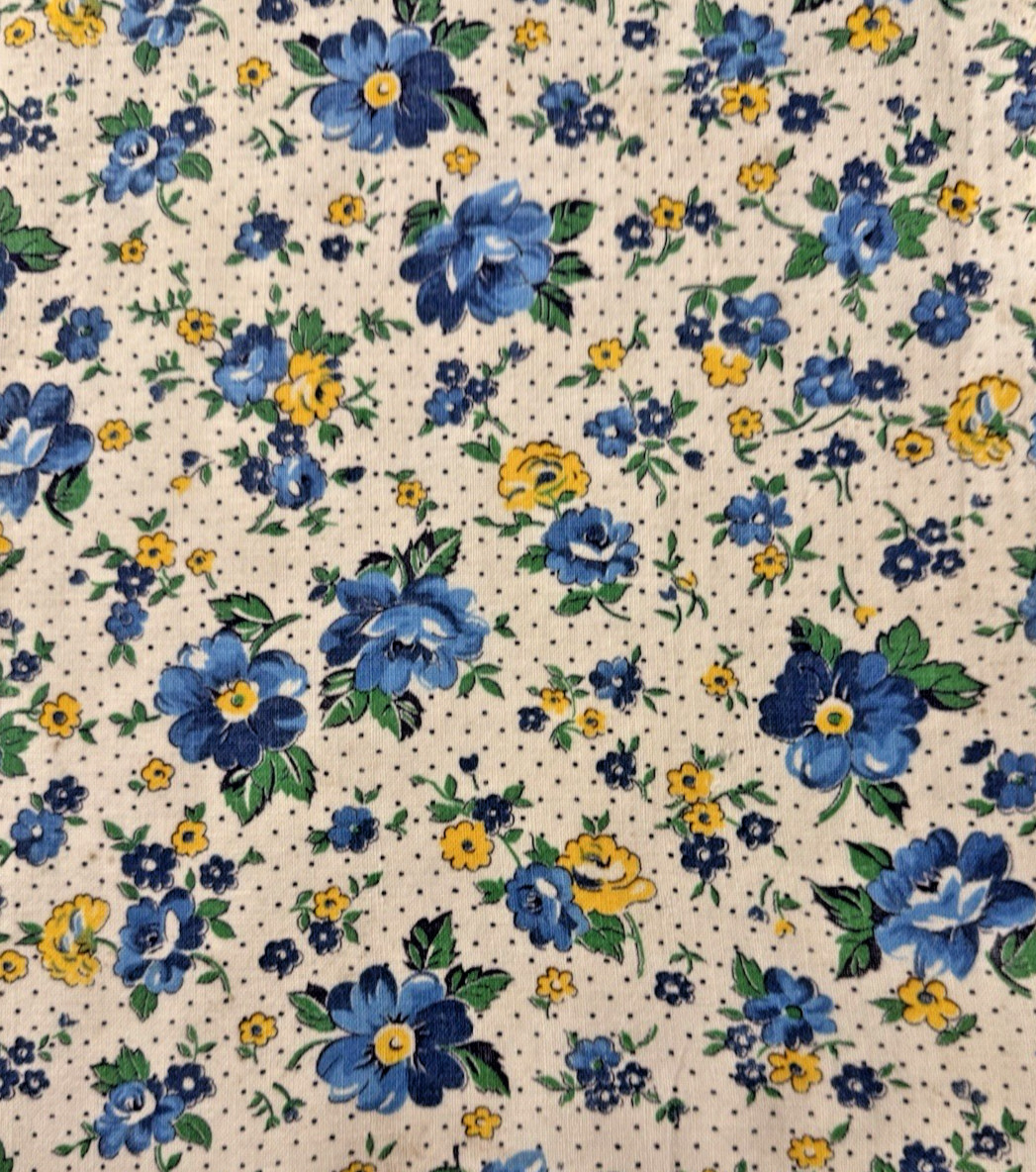 Vintage 1930’s-40’s feedsack fabric piece 10×8.5″ Blue & Yellow Floral w/dots