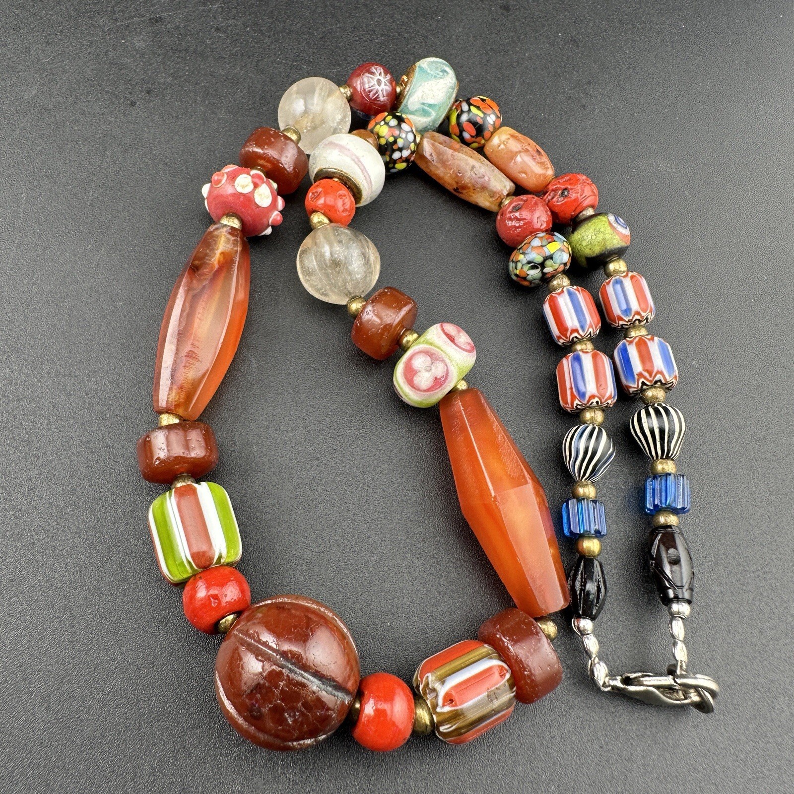 Vintage Himalayan Tibetan Carnelian Agate Glass Beaded Necklace Rare