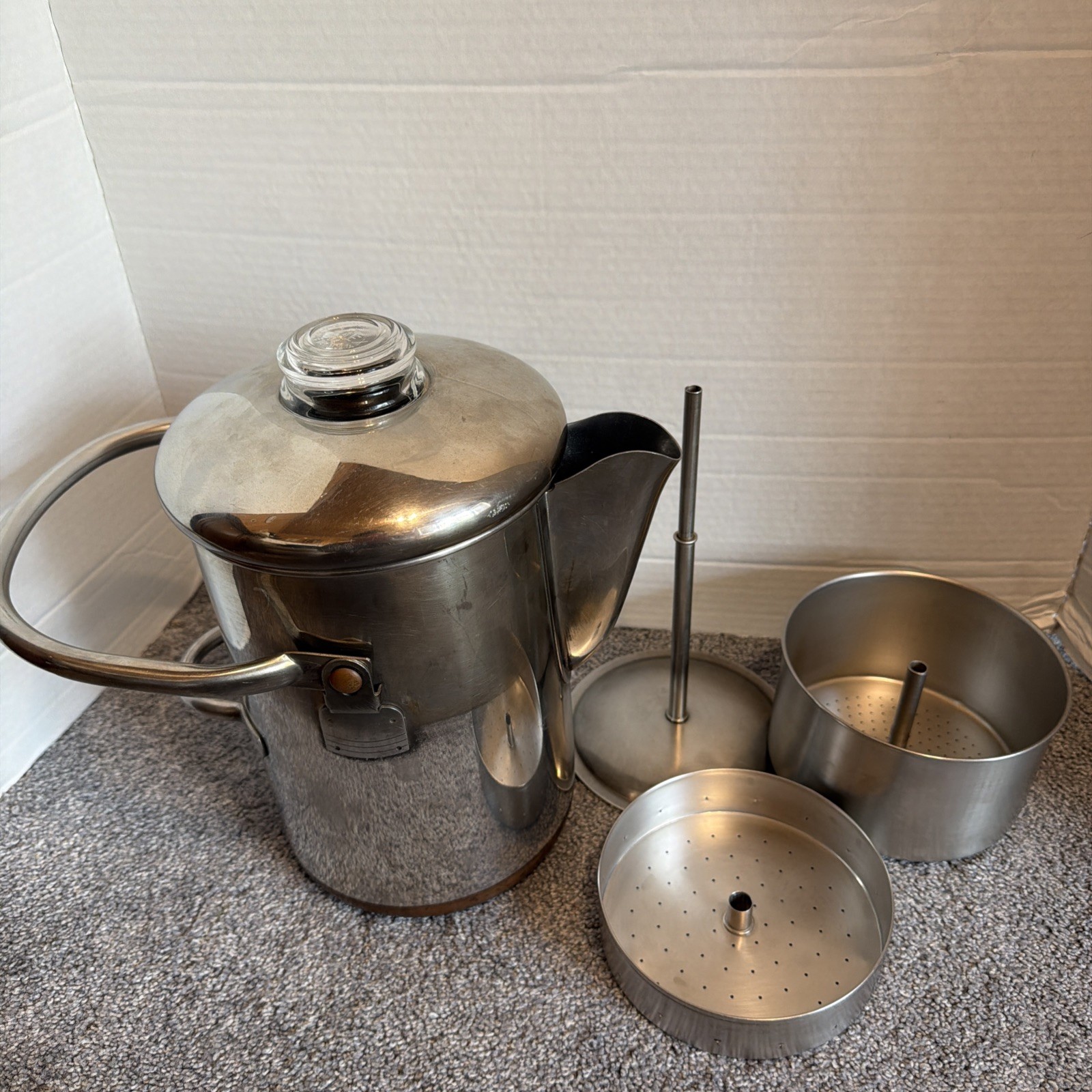 Vintage 1801 Revere Ware 14-Cup Stovetop Percolator Copper Clad Bottom USA Made