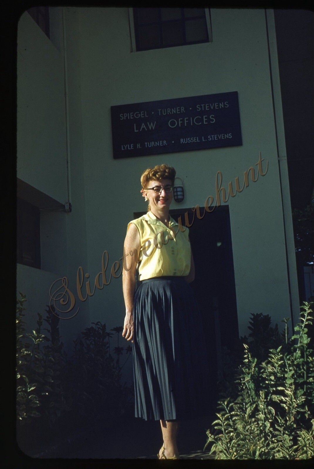 Woman Glasses Law Office Fashion 35mm Slide 1950s Red Border Kodachrome