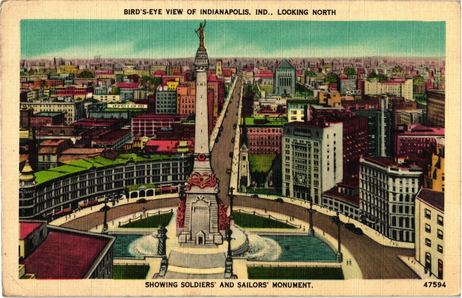 Bird’s-Eye View of Indianapolis, Ind. Looking North Postcard Unposted