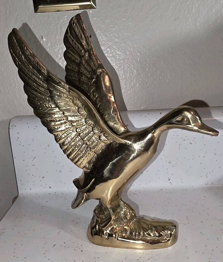 Vintage Solid Brass Mallard Duck Sculpture Brass Sculpture