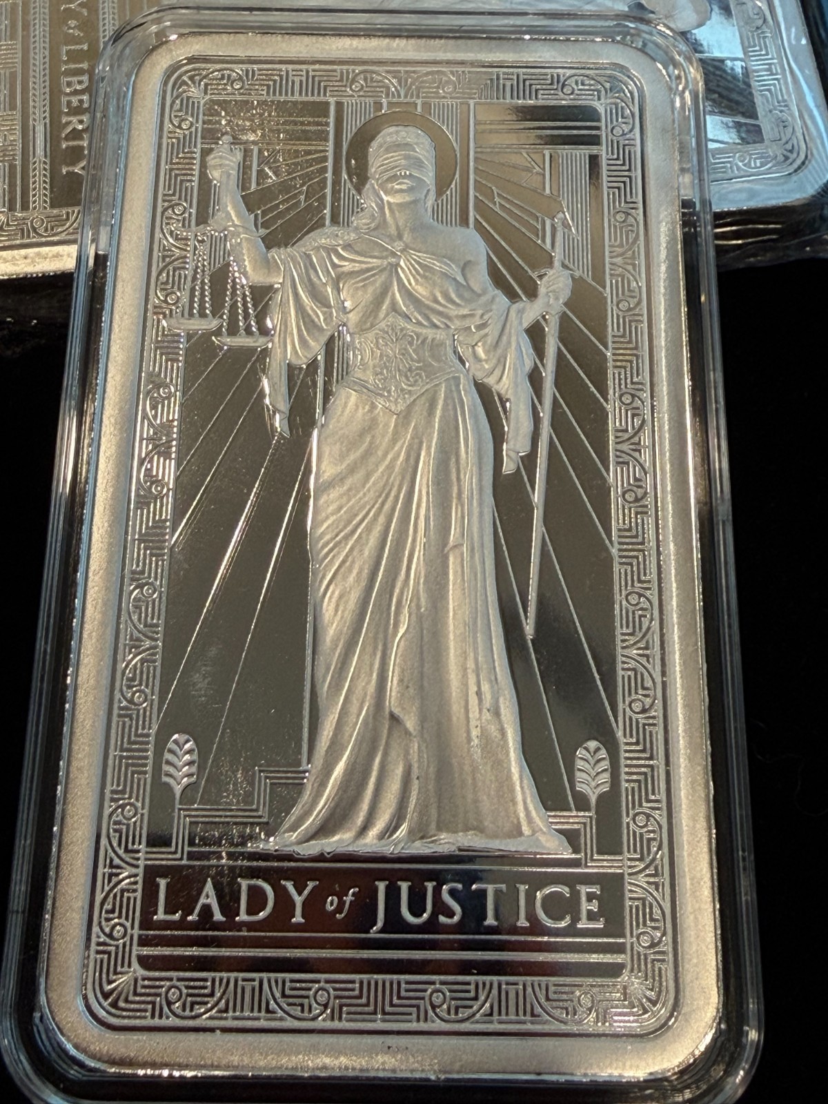 LADY of JUSTICE Bar – PAMP SUISSE – 10oz .999 Fine Silver Bullion Bar IN – STOCK