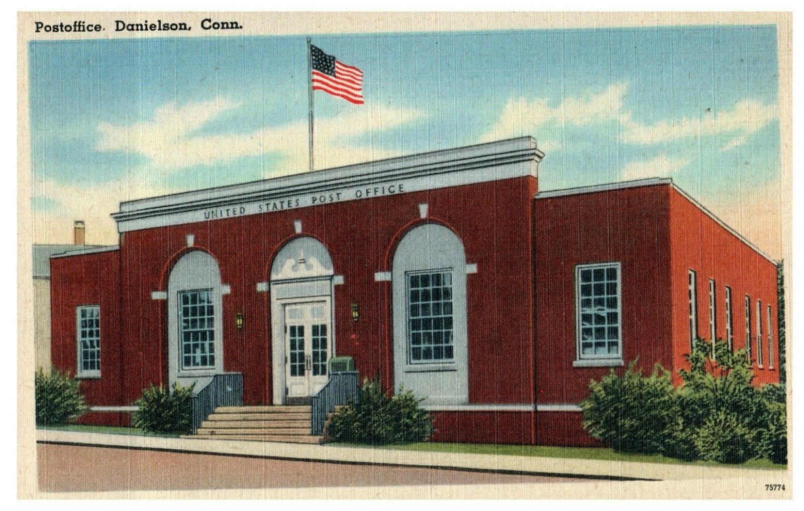 Danielson Connecticut~Post Office~1940s Linen Postcard