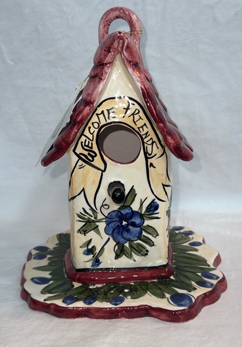 2000 Blue Sky Clayworks Bird House Floral Cottage Garden 9” Tall NEW