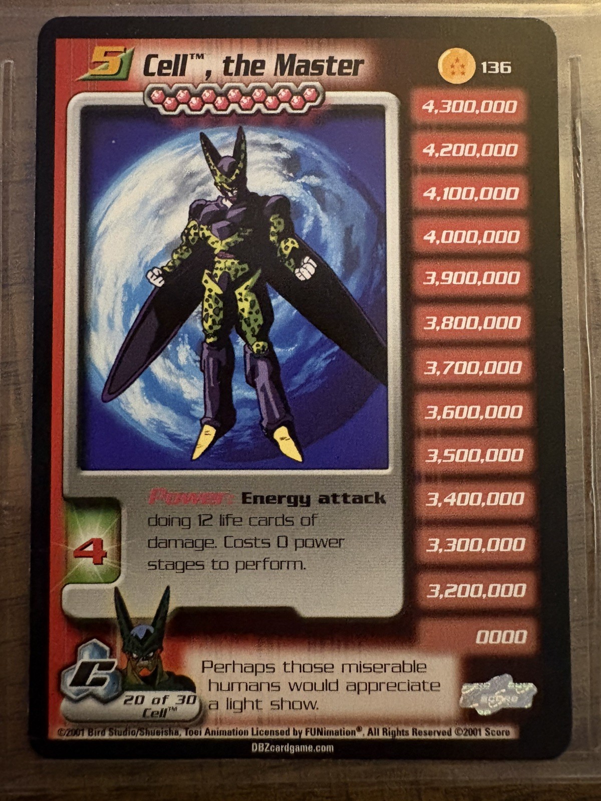 Score 2001 Dragon Ball Z CCG Cell, the Master #136 LIMITED EDITION English Card