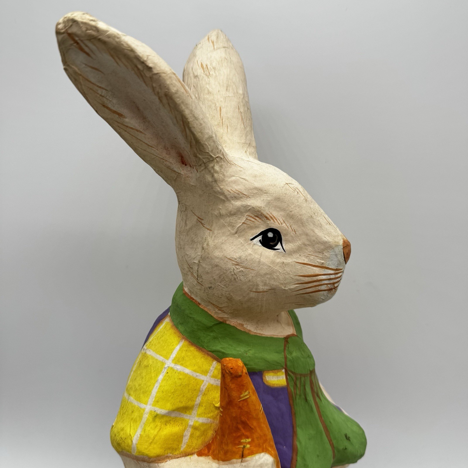 Large Hand-Painted Paper(Papier)-Mache Easter Bunny Rabbit With Carrot Figurine