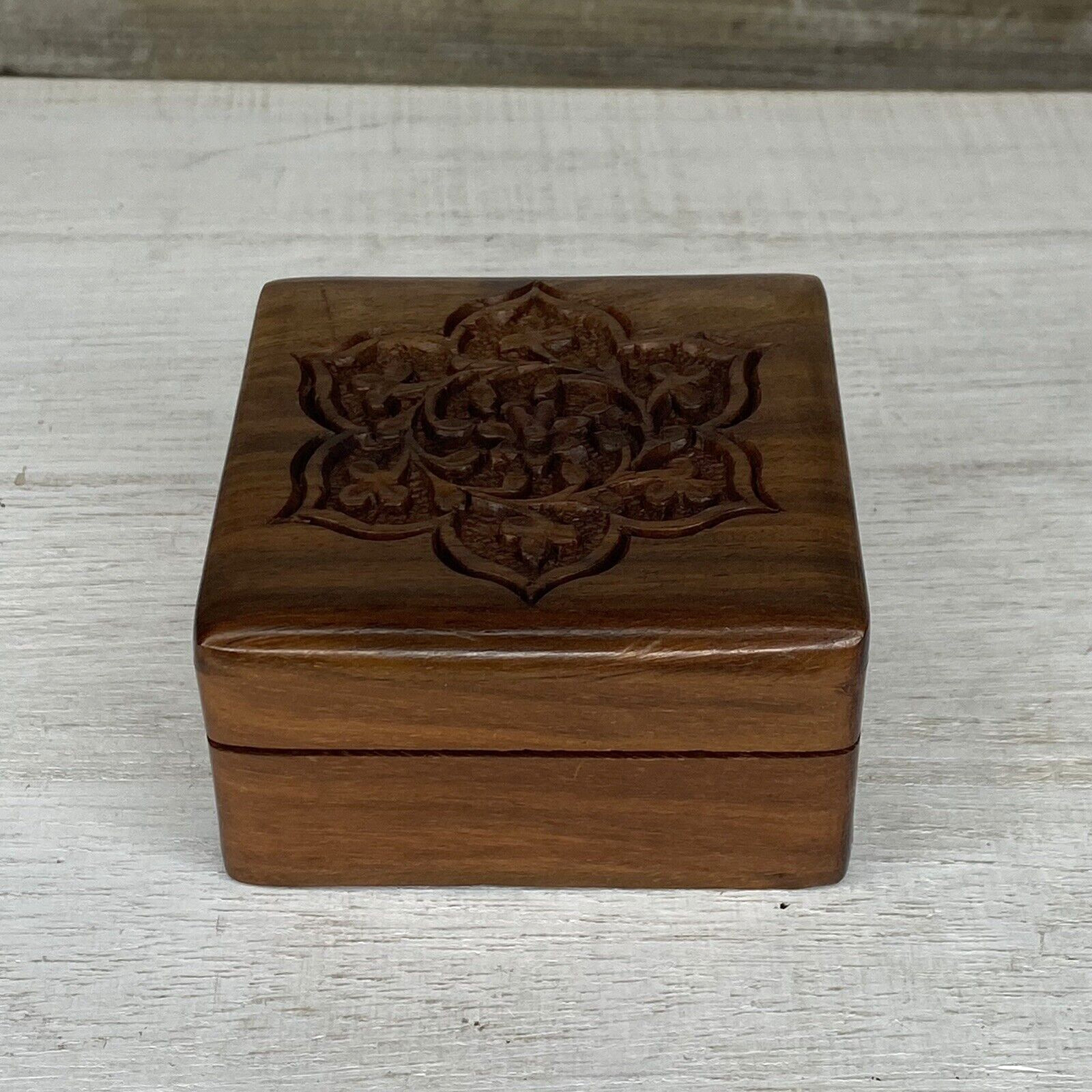 Vintage Archana Crafts Hand Made In India Wooden Jewelry Recipe Keepsake Box EUC