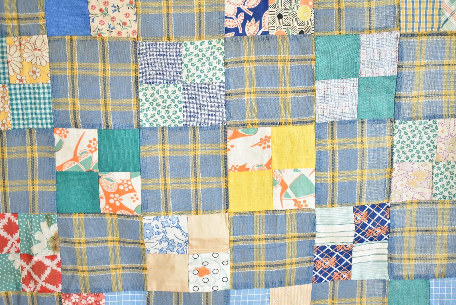 GORGEOUS Vintage 30’s Four Patch Postage Stamp Antique Quilt Top, Nice Blues!