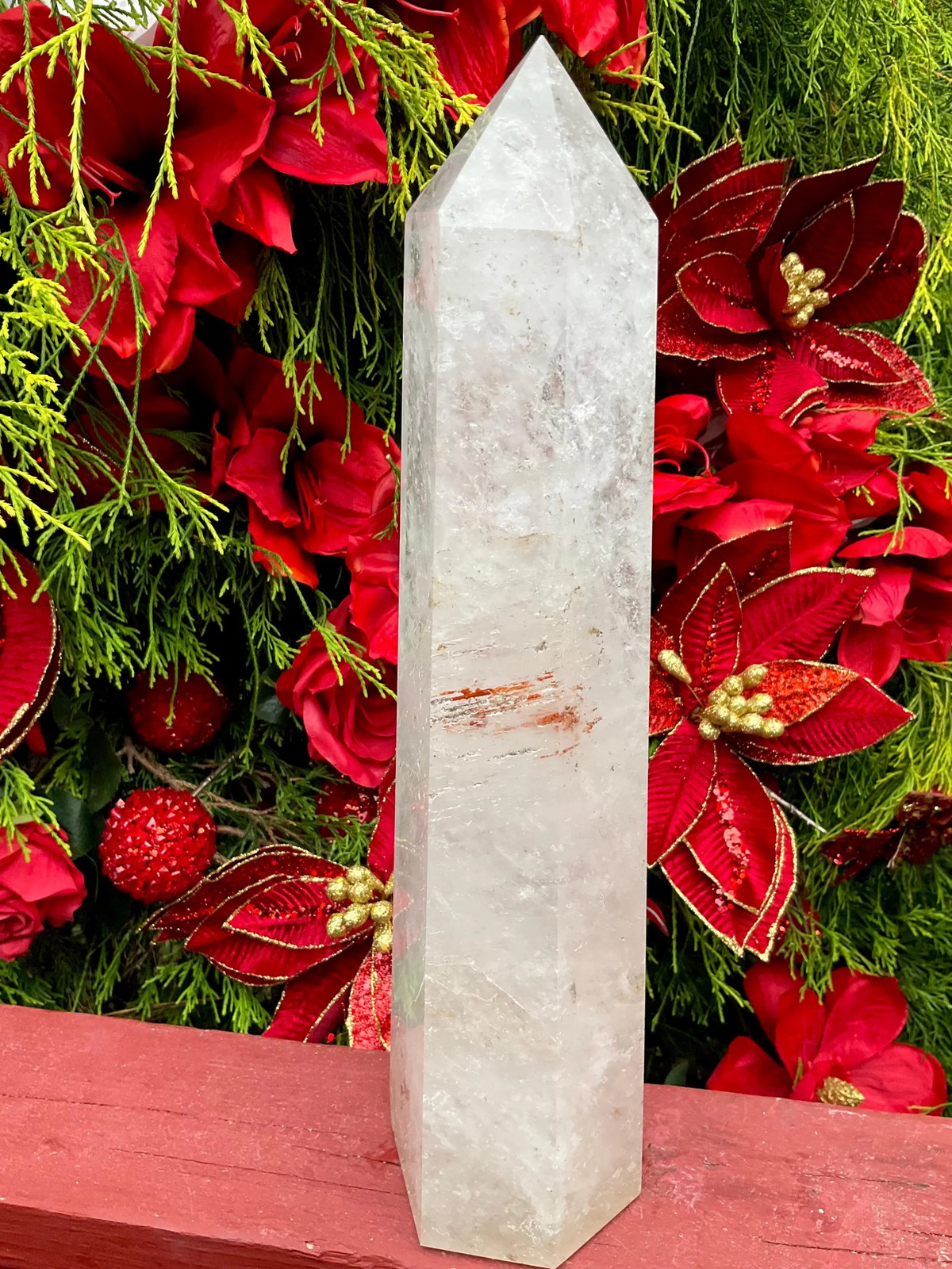 Clear Quartz Crystal Generator ~ Large 7 lb. 9 oz. ~ 14″ Tall ~ Red Phantom Spa