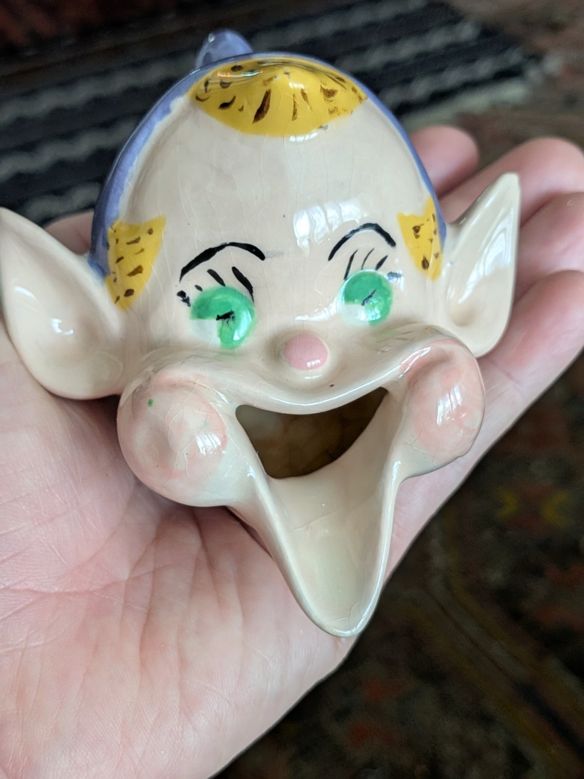 Vtg Porcelain Clown Pixie Sprite Elf Ashtray 50s Japan Kitsch Incense Burner Art