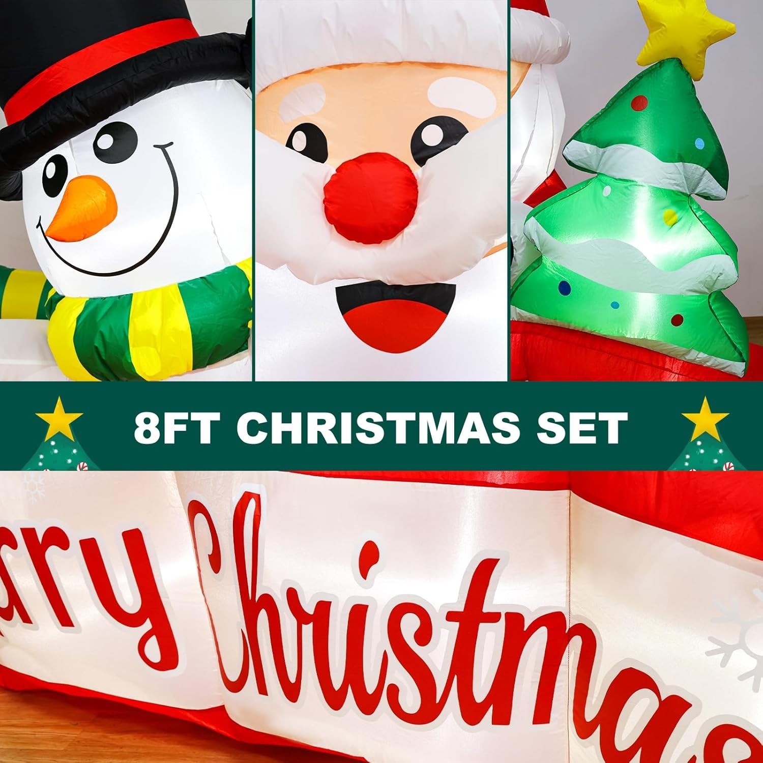 8FT Long Inflatable Santa Tree Merry Christmas Banner LED Outdoor Decoration