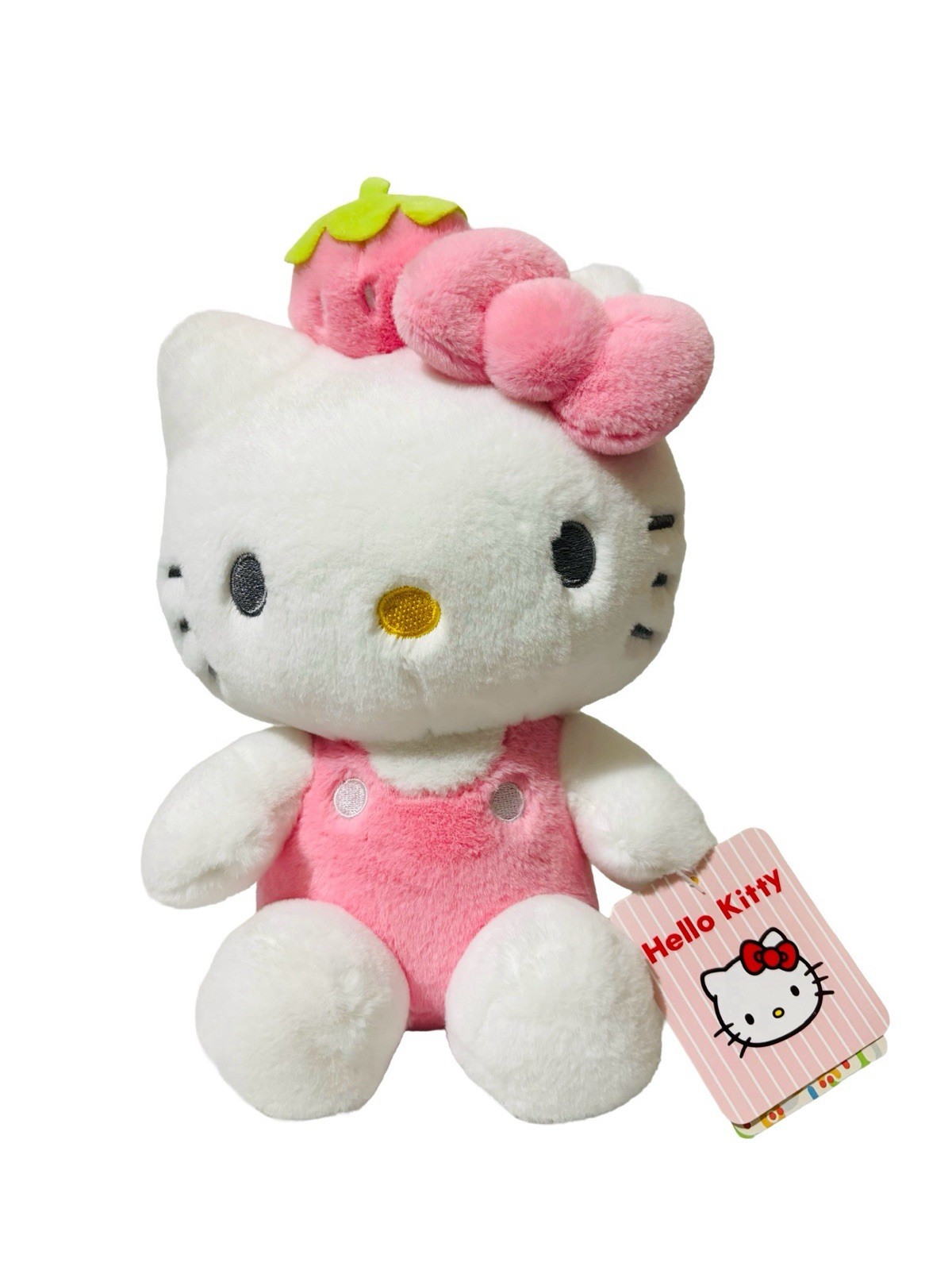 Hello Kitty With Strawberry Top And Pink Bow 10 Inches Tall Plush – NWT