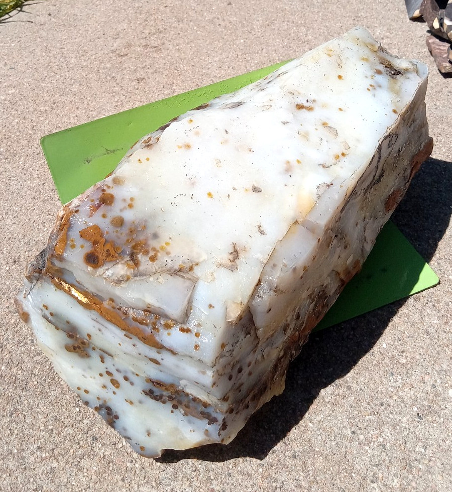 Polka Dot Agate Boulder- Yellow polka dots in translucent white agate.