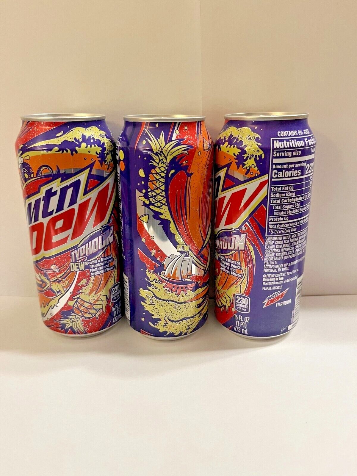MTN DEW TYPHOON 6 Pack Mountain Dew Six Cans Tropical Punch In Hand