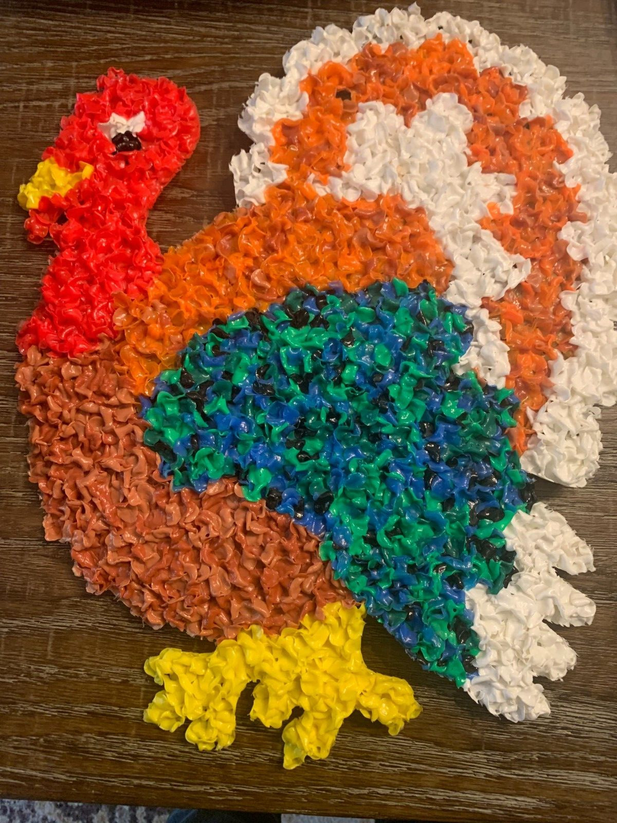 Melted Plastic Popcorn Turkey Retro Thanksgiving Decoration 16″×13″ Vintage
