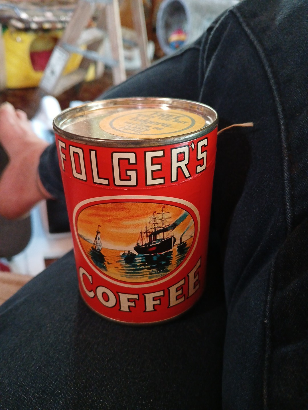 Vintage Folgers Coffee Puzzle Advertising Promo Cardboard Tin Can -SEALED-