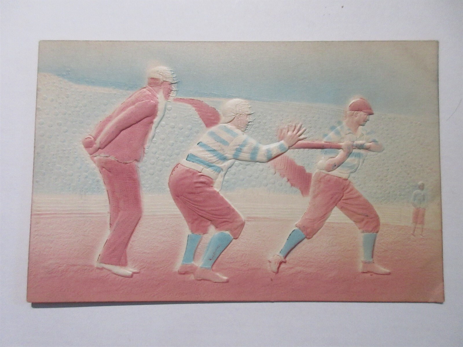Vintage Embossed Baseball postcard PC792 batter catcher umpire 1900’s
