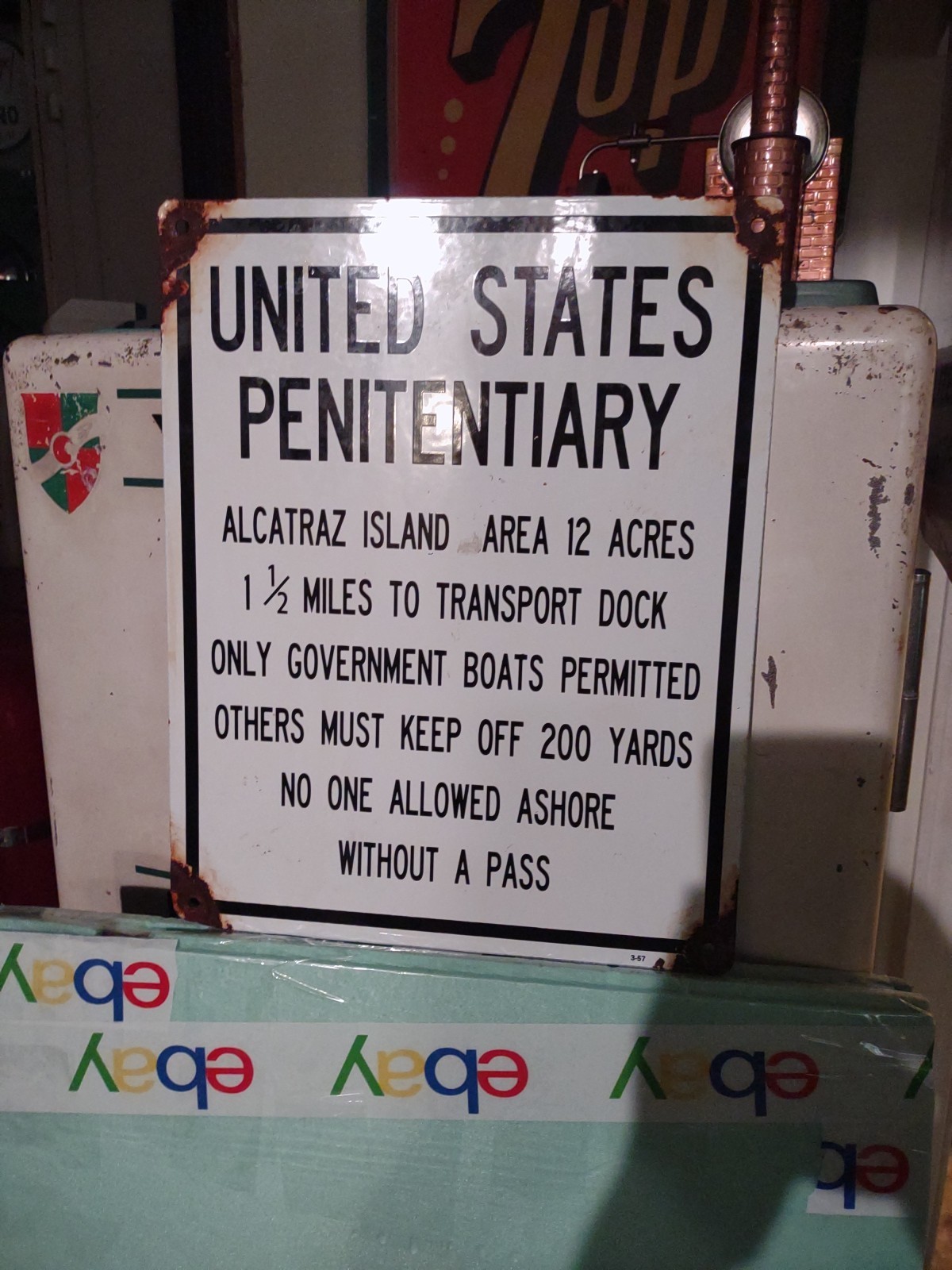 Vintage Large United States Penitentiary Alcatraz Prison Porcelain Enamel Sign
