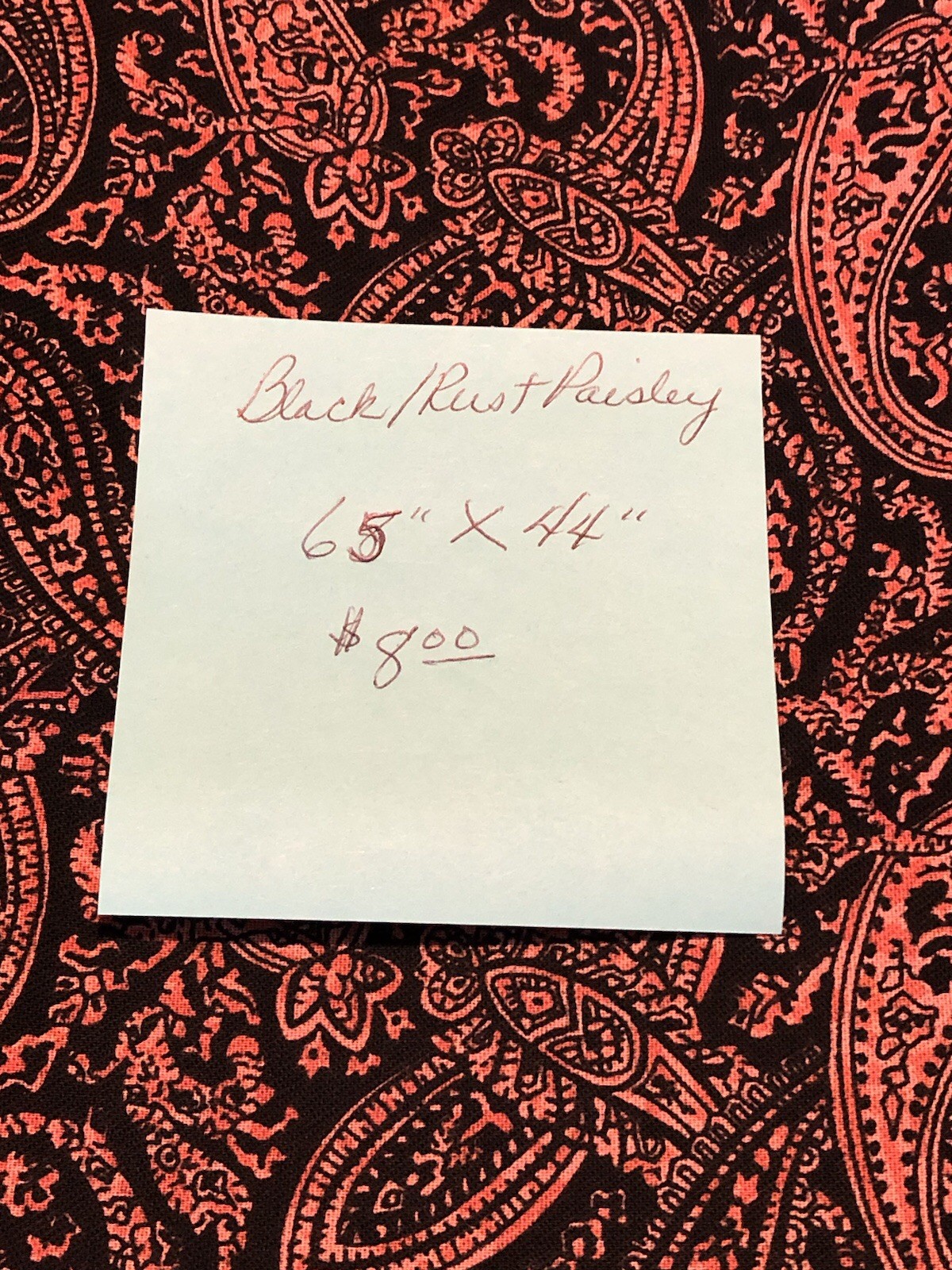 FABRIC DOWNSIZING – BEAUTIFUL BLACK AND RUSTY PAISLEY 65” x 44”