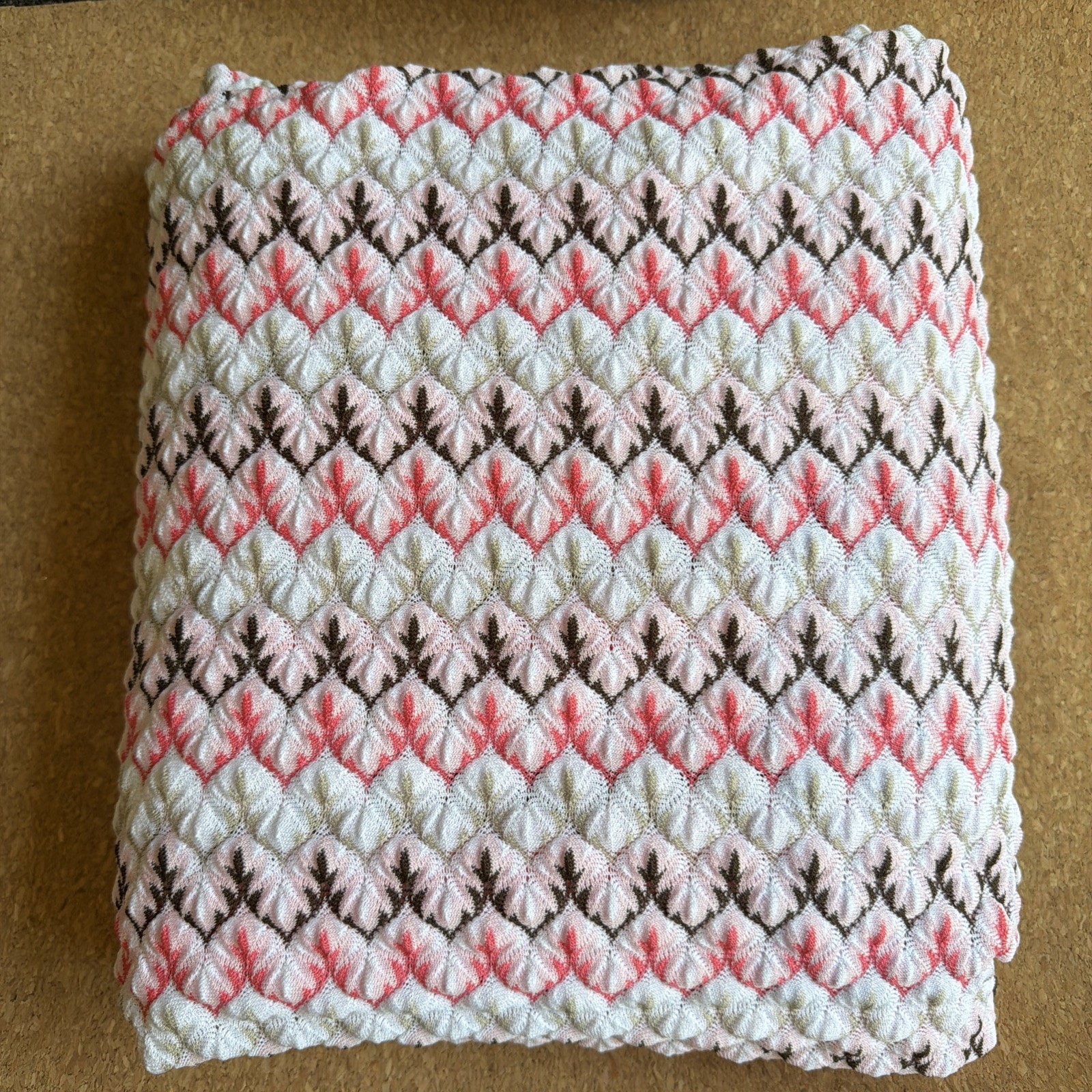 3 Yards of Vintage Textured Knit Fabric – Brown/Pink/White 50” Wide