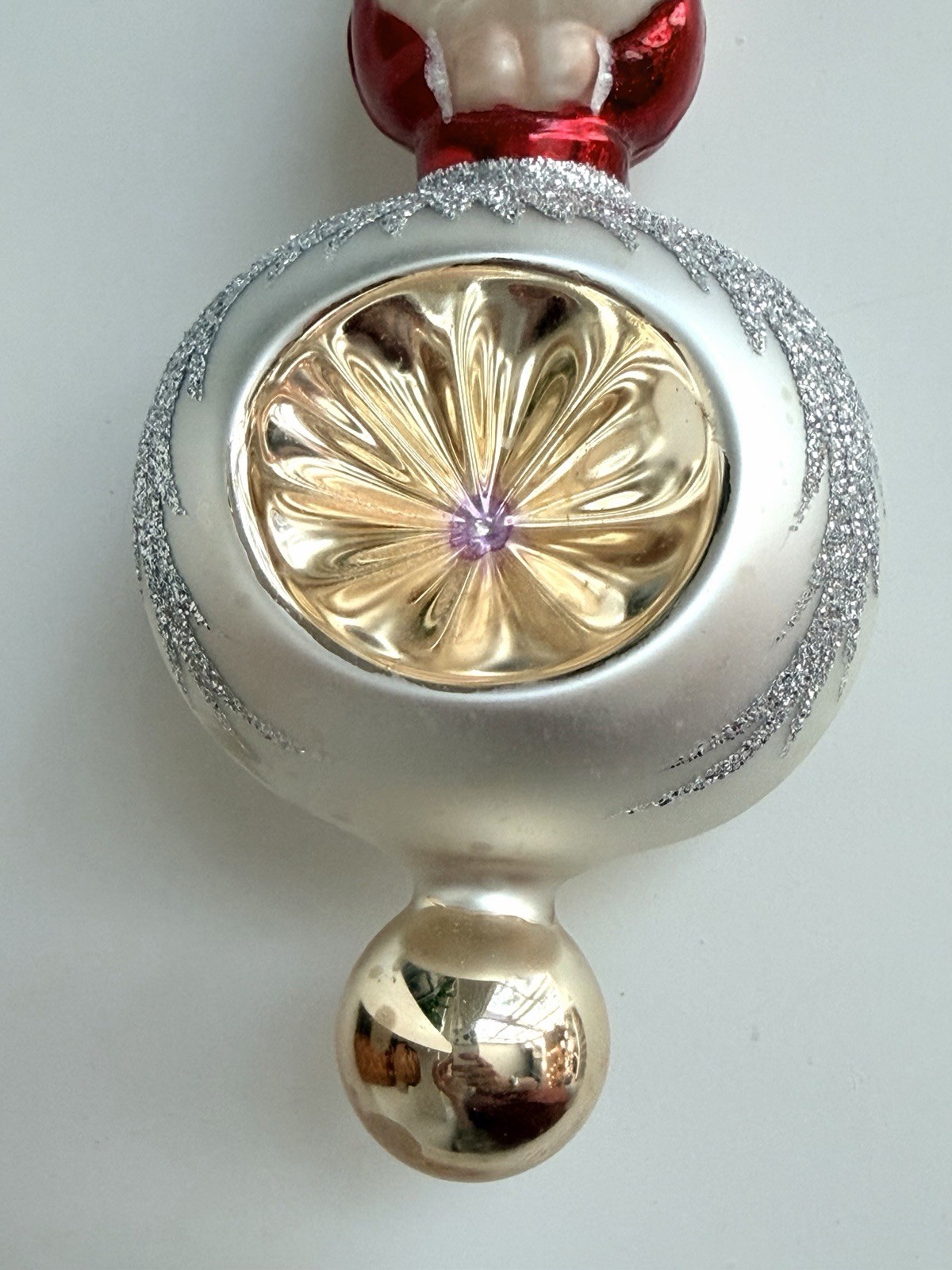 Early Christopher Radko Two-Sided Santa “Reflector” Christmas Ornament 92-102-0