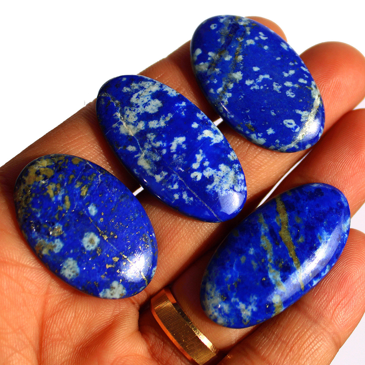 4 Pcs Afghanistan Natural Lapis Lazuli Collectible Oval Crystals Reiki Mineral