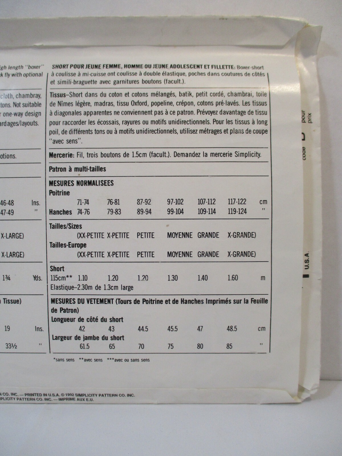 Simplicity Pattern 0653 Size A (XXS-XL) Unisex Adults Teens Pull-On Shorts Cut