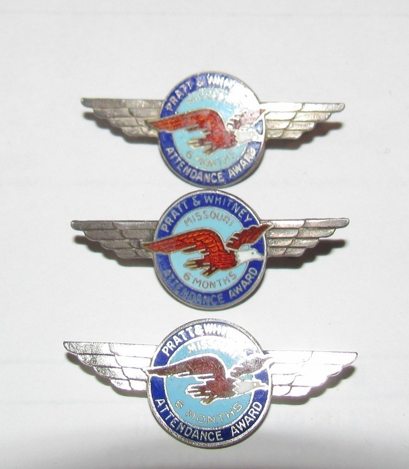 Sterling Silver Pratt & Whitney Attendance Award Wings Missouri 6 Months (3)